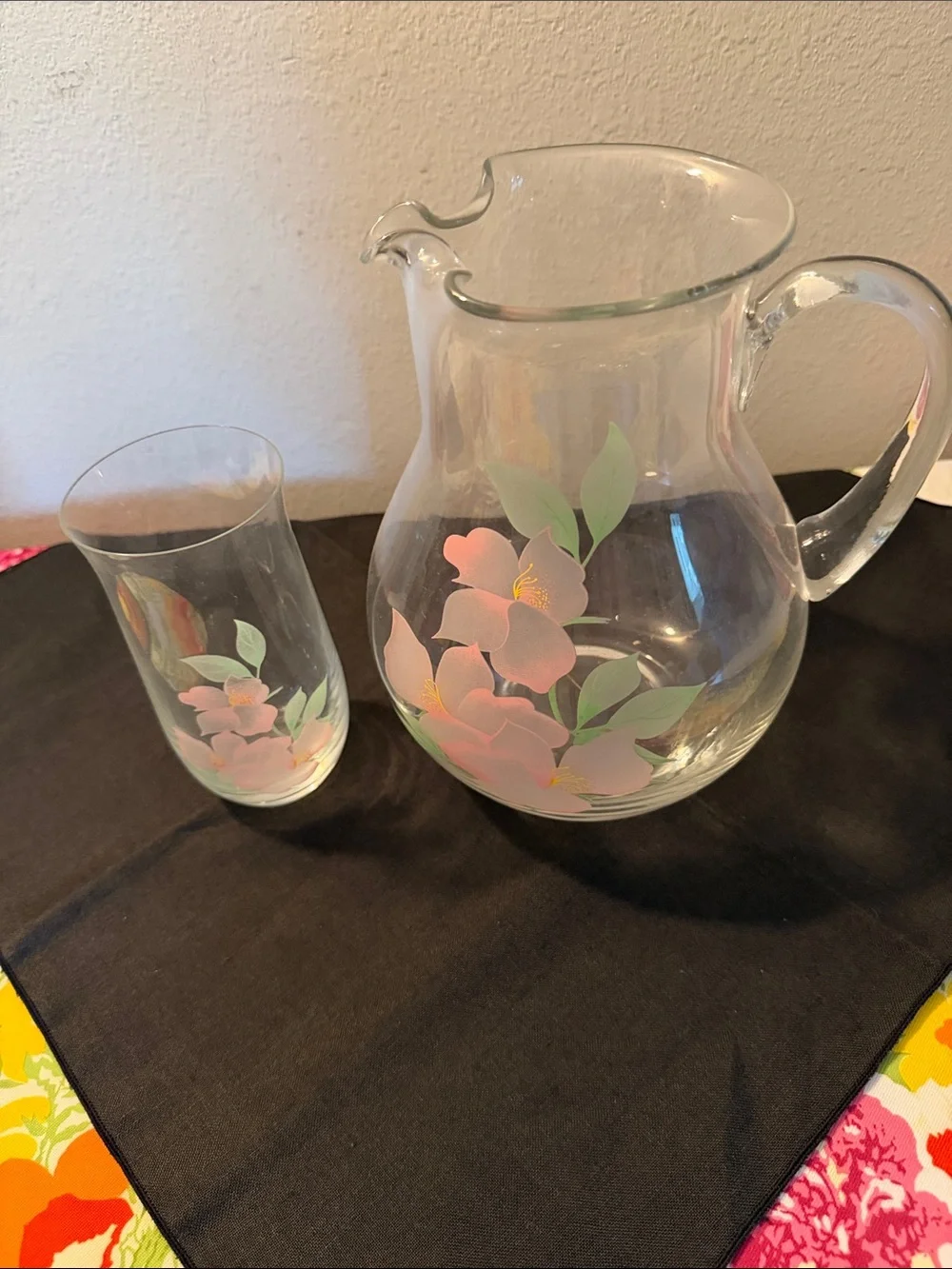 Floral Glass Pitcher and Tumbler Set - Pink Floral